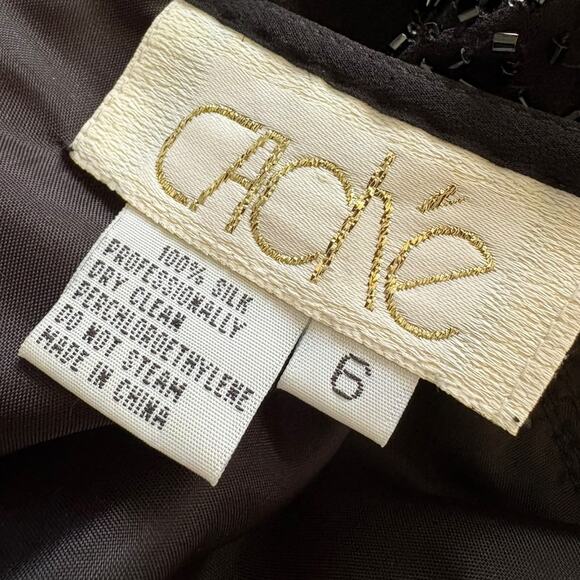 Cache Vintage Y2K Black Silk Beaded Babydoll Mini Dress 6 Holiday Party Cocktail - Picture 6 of 7